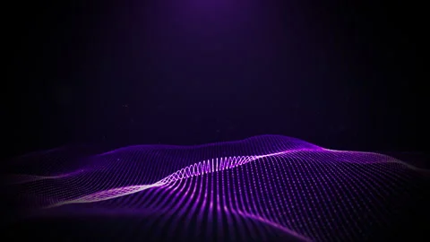 3D glowing purple grid wave flowing over a dark background Stock Footage 325684823