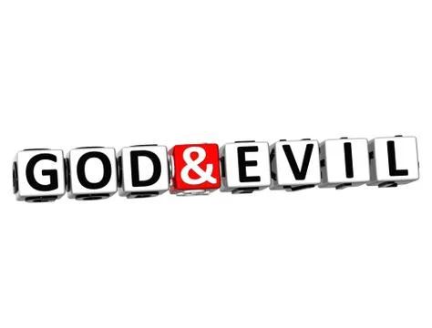 3d god and evil button click here block text Stockillustratie
