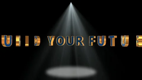 3D Gold and Blue Text Logo Reveal Under Dramatic Spotlight on Black Background Stock Footage 342894387