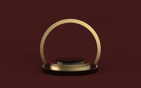 3D Gold and Red Studio with Abstract Elements 库存插图
