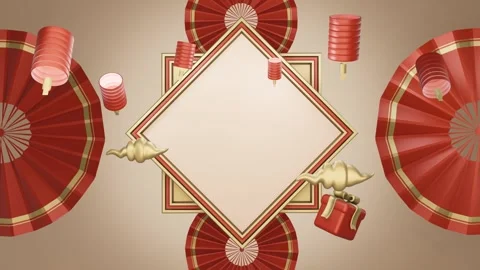 3D gold background chinese new years with minimalist whiteboard Stock Footage 257511154