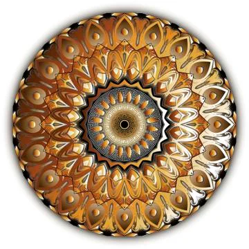 3d Gold Baroque vector mandala pattern. Ornamental white background. Golden Stock Illustration