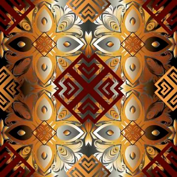 3d Gold Baroque vector seamless pattern. Ornamental abstract background. Greek 스톡 일러스트
