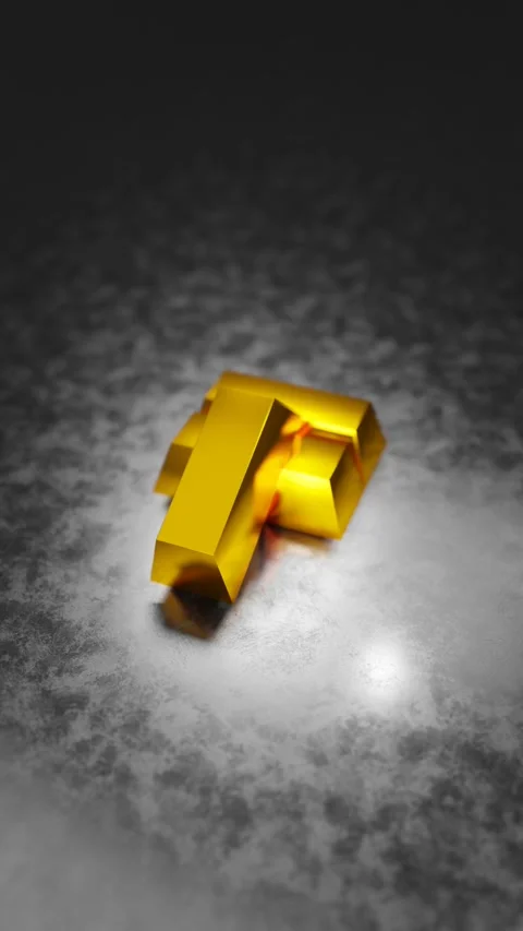 3D Gold Bars Stack on Metallic Surface Vertical Vídeo Stock 341168613