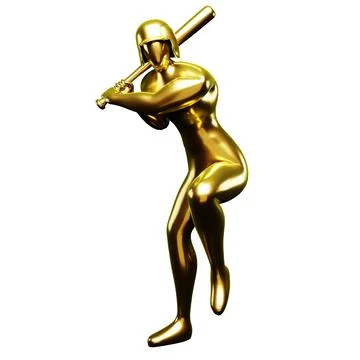 3d Gold Baseball Player Clip Art Holding Up With a Baseball Bat While Lifti.. Illustrazione stock