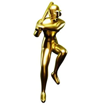 3d Gold Baseball Player Clip Art Holding Up With a Baseball Bat While Lifti.. Illustrazione stock