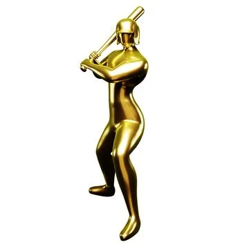 3d Gold Baseball Player Clip Art Holding a Baseball Bat. Viewed From The Fron Illustrazione stock