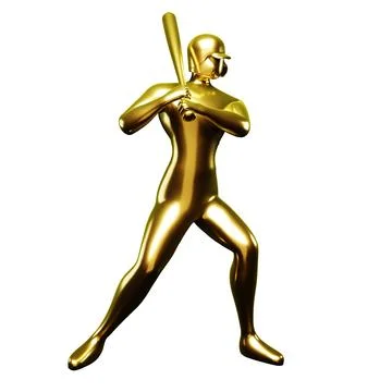 3d Gold Baseball Player Clip Art Holding a Baseball Bat. Viewed From The Side Illustrazione stock