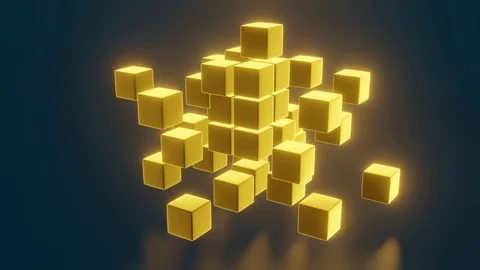 3D gold block cubes on dark background. 3D rendering Stock Footage 114227190