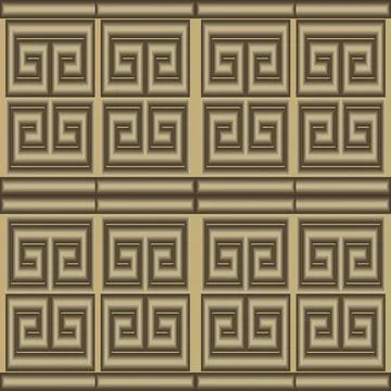 3d gold borders seamless pattern. Vector textured greek background. Surface r Stock Illustration