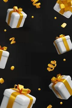 3D gold boxes black circle Stock Illustration