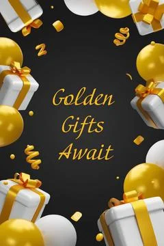 3D gold boxes poster text Stock Illustration