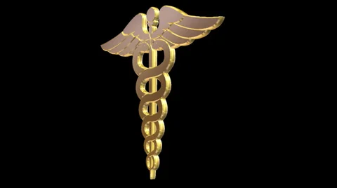 3D Gold Caduceus Symbol Rotating With Alpha Channel Stock Footage 35584514