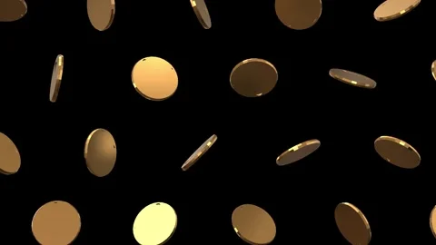 3D Gold Coin Falling and Rotating Loop Animation on Black Background Stock Footage 321639867