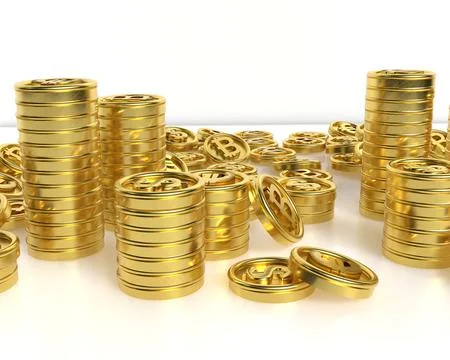 3D Gold Coin Stacks. Stock Illustration