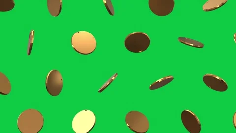 3D Gold Coins Falling and Rotating Loop Animation on Green Screen Background Stock Footage 321639862