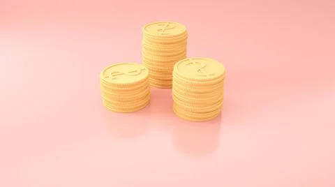 3D Gold Coins Stack on pink background, 3D coins icon for web banner, and mobile Stock Illustration
