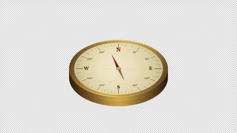 3D Gold Compass Rotating Needle Seamless Loop Transparent Background Stock Footage 343470181