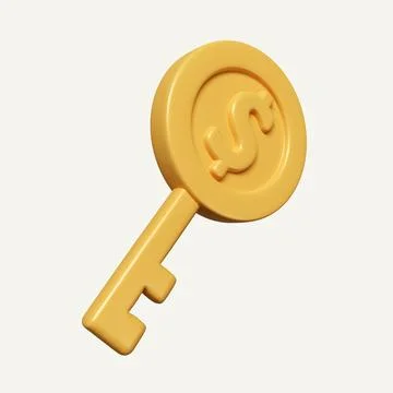 3d Gold dollar key. key to money. icon isolated on white background. 3d Stock Photos