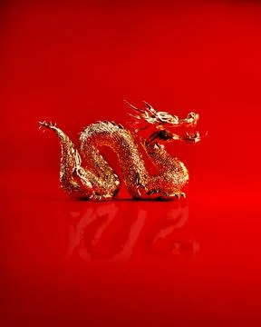 3d Gold dragon on red background, Chinese new year 2024 Year of the dragon Illustrazione stock