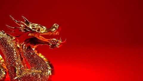 3d Gold dragon on red background with copy space, Year of the dragon Chinese new Stock Illustration