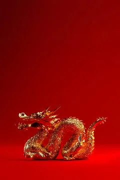 3d Gold dragon on red background with copy space, Chinese new year 2024 Yea.. Stock Illustration