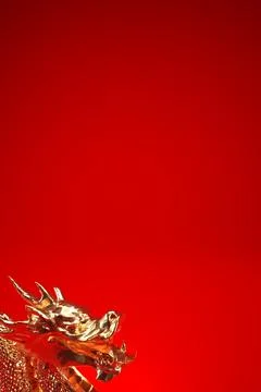 3d Gold dragon on red background with copy space, Year of the dragon Chines.. Stock Illustration
