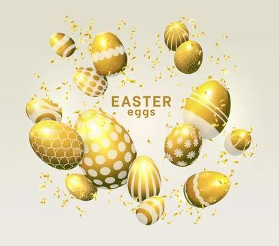 3d gold Easter eggs, golden patterned balls. Holiday decoration, abstract com 库存插图