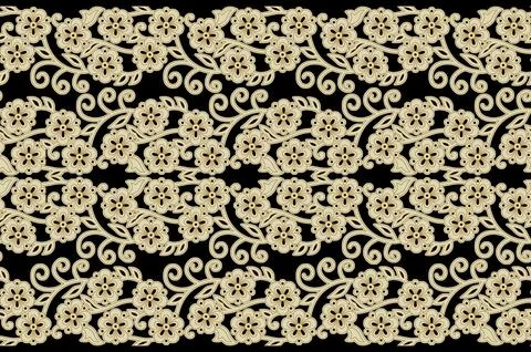 3d gold floral seamless pattern. Abstract floral black vector background. M.. 스톡 일러스트
