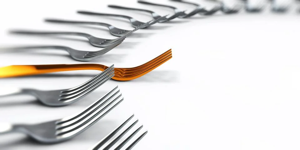 3d a gold fork on a white background Stock Illustration