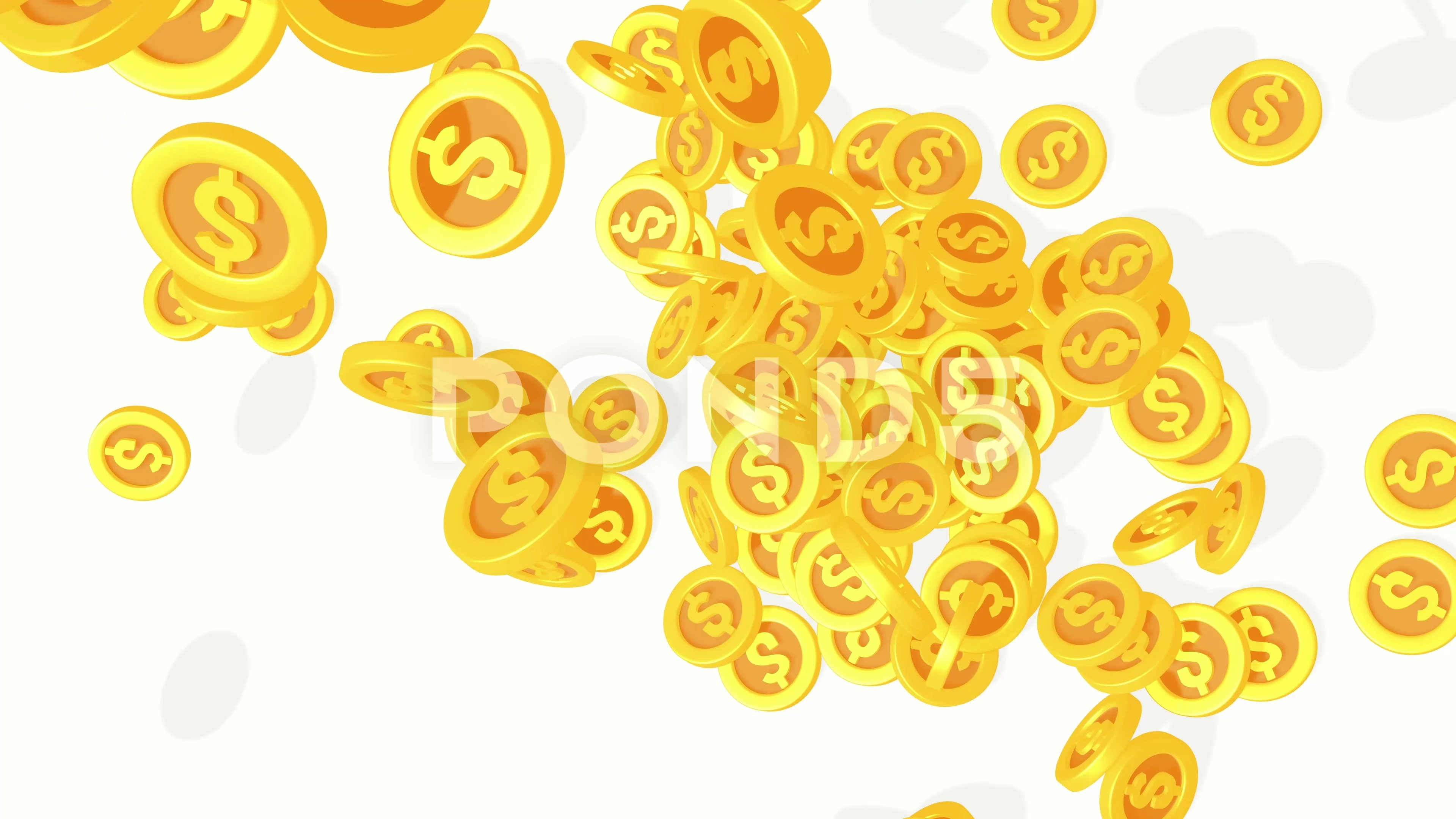 3d gold game coins with dollar sign falling on the floor