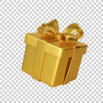 3D Gold Gift Box with Bow and ribbon Stock Illustration