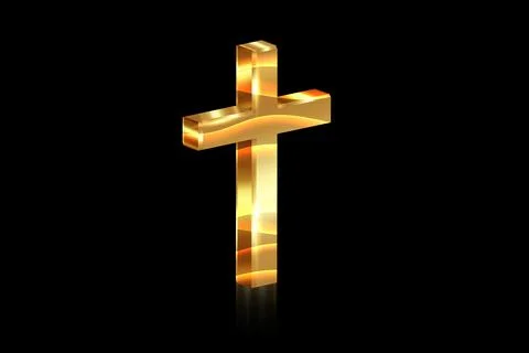 3d gold glossy cross of light, shiny Cross with golden foil texture, symbol Illustrazione stock