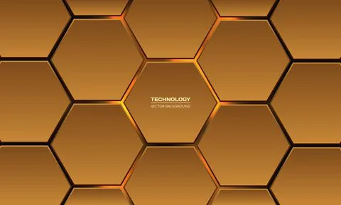 3d gold hexagonal technology abstract background with flashes under hexagon 스톡 일러스트