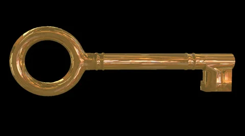 3d gold key rotating  on transparent background Stock Footage
