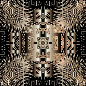 3d gold lines seamless pattern. Vector ornamental greek background. Repeat li Stock Illustration