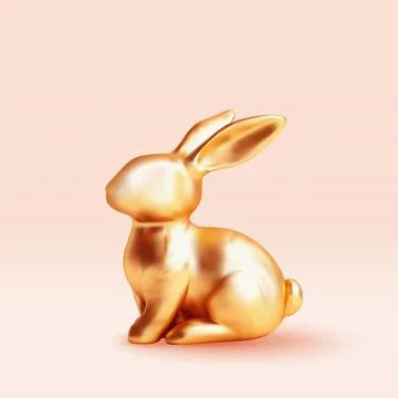 3D gold metal easter bunny isolated. Stock Illustration