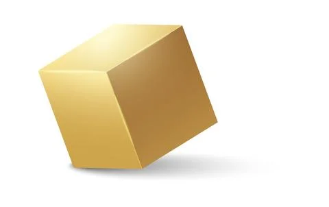 3d gold metallic cube. Realistic vector geometric shape. Golden glossy box with Stock Illustration