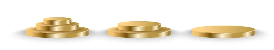 3D gold podium vector set with round steps. Premium metal pedestal collection Stock Illustration