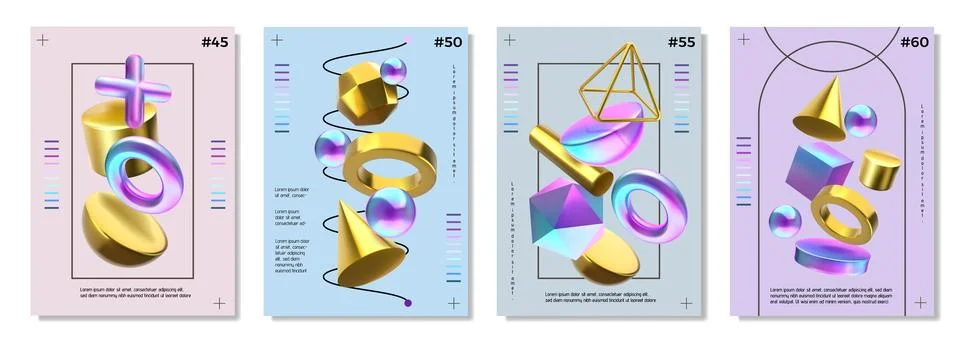 3d gold render. Geometric shape elements, abstract gradient ball figure or neon Stock Illustration