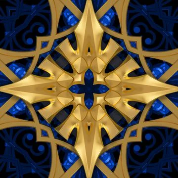 3d gold seamless pattern. 3D render. Gold star. Luxury golden seamless ornament. Stock Illustration