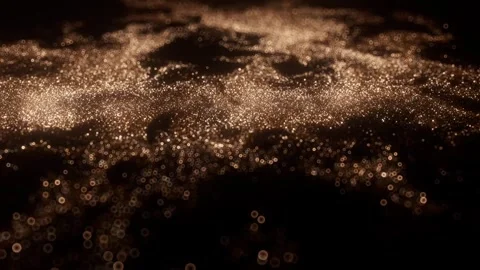 3D gold shimmering glitter particles background. Snow swirl flying wave dust Stock Footage 320676953