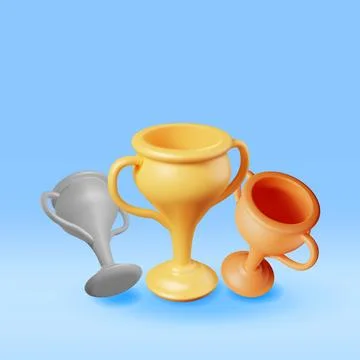 3D Gold, Silver and Bronze Champion Trophy. Stock Illustration