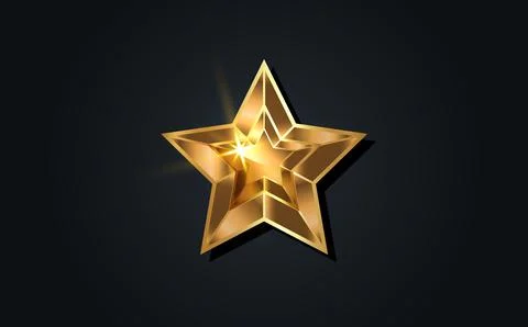 3D gold star with five rays elegant element isolated on black background. Golden Stock Illustration