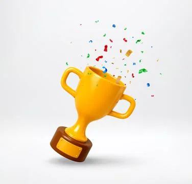 3D Gold trophy cup with falling colorful confetti. イラスト素材