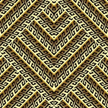 3d gold zigzag greek vector seamless pattern. Illustrazione stock