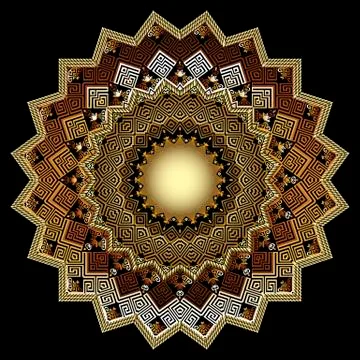 3d gold zigzag vector mandala pattern. Ornate glowing shiny background. Modern Stock Illustration