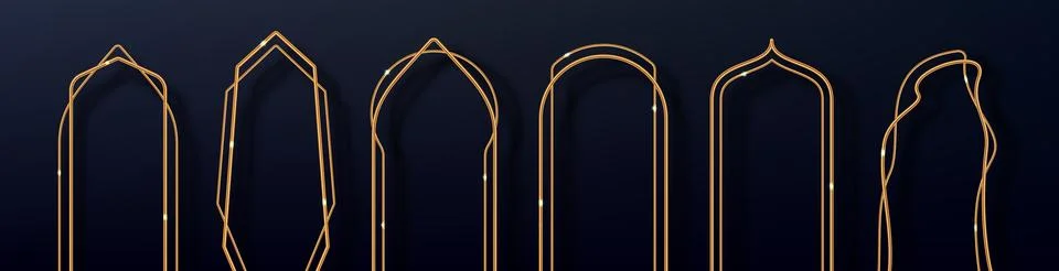 3d golden arch frames, isolated vector arcs set Stock Illustration