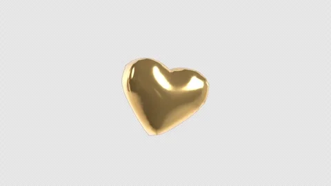 3d Golden Balloon Heart Shape Floating Loop 4k Alpha Transparent Stock Footage 345176998