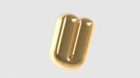3d Golden Balloon Letter U Floating Loop 4k Alpha Transparent Stock Footage 344722042